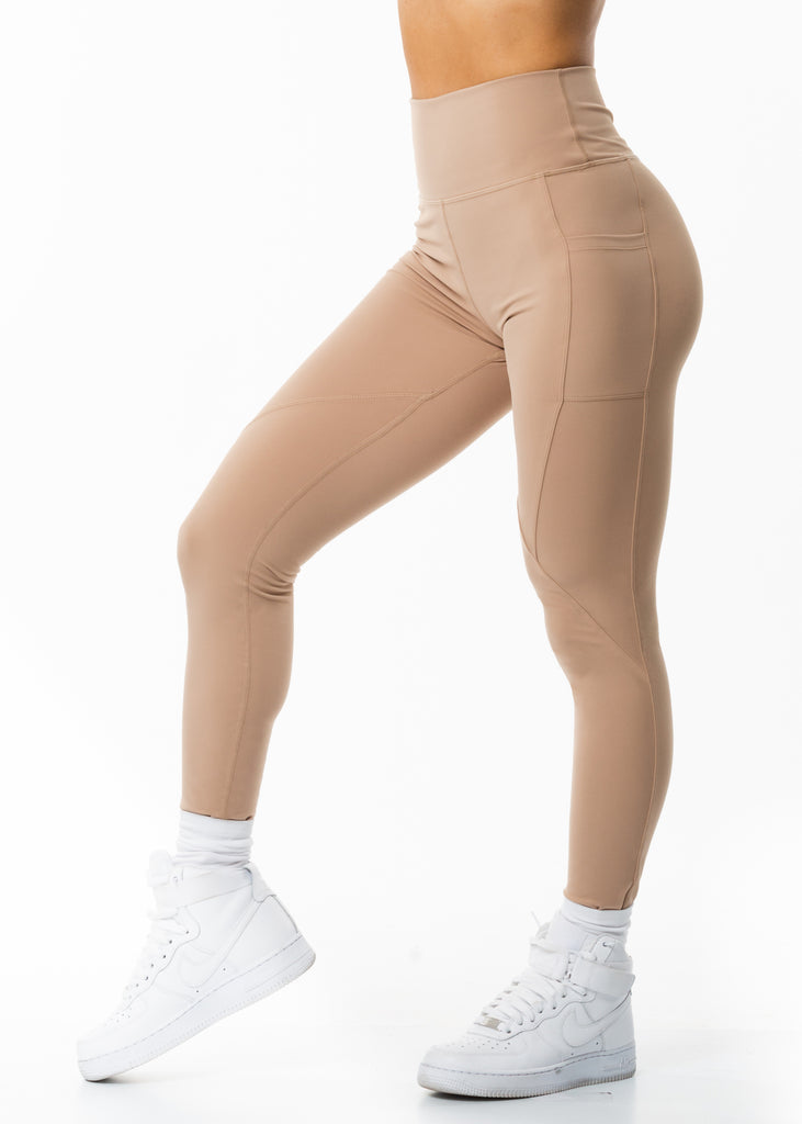 Buy Gymshark women sportswear fit brand logo full leggings beige Online